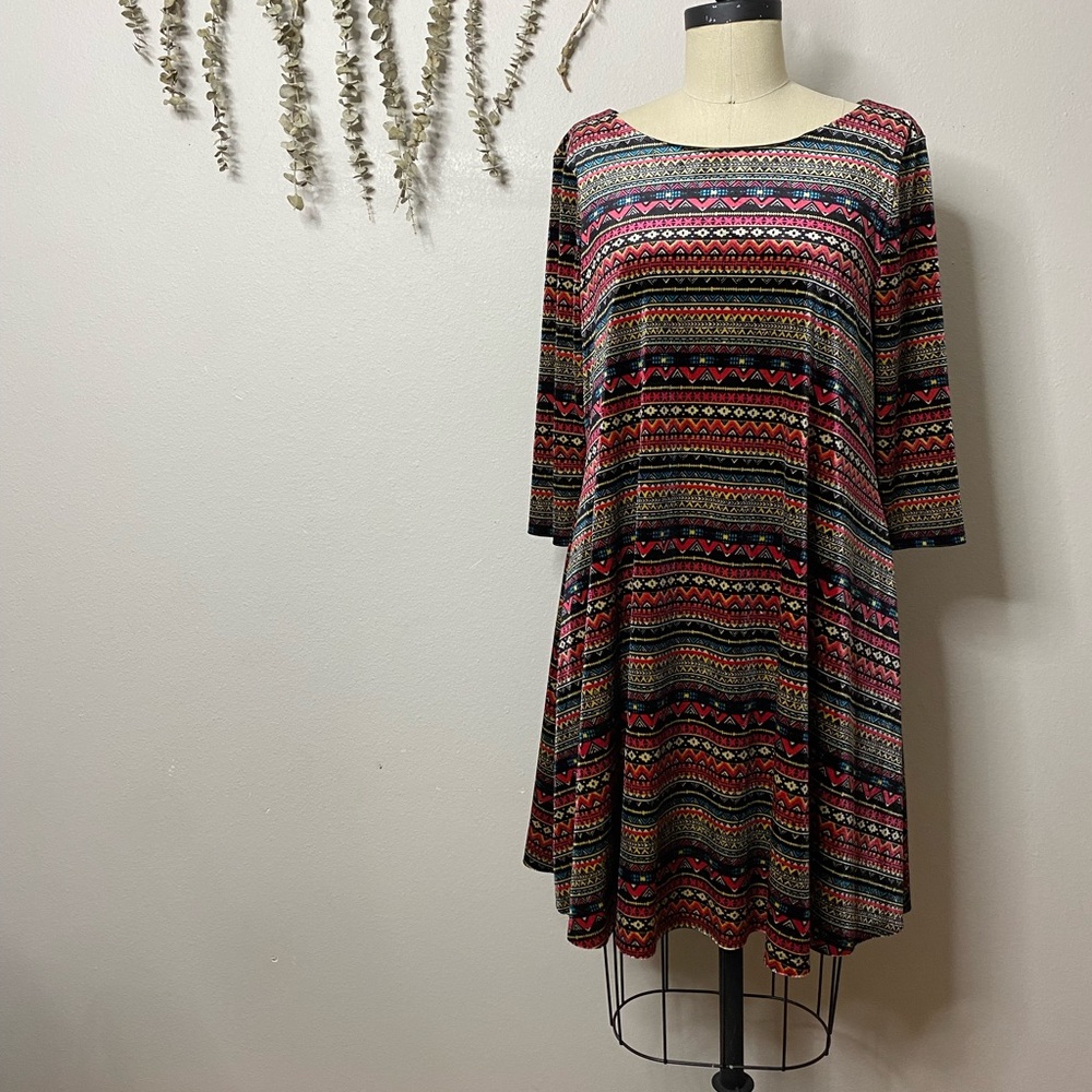 Aztec print velvet swing dress